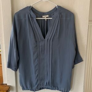 Joie blue silk v neck top blouse with sleeves size s
